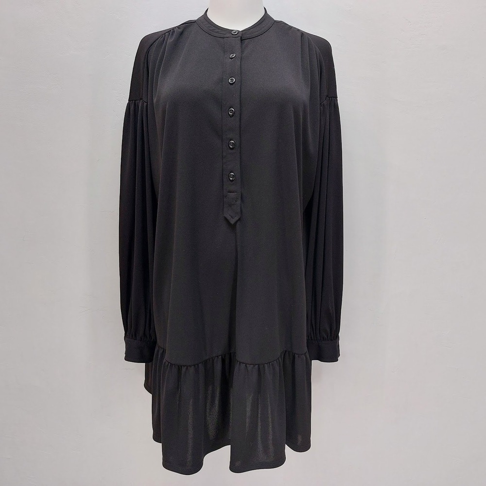 Elizabeth and James Mini Dress Women's XS Black Ruffle Hem Puff Sleeve LBD Mod